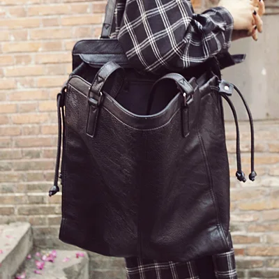 

Women Handbag 2019 Big PU Leather Bag Soft Black Office Ladies Work Sling Shoulder Bags Large Capacity Shopper Tote Purses A4