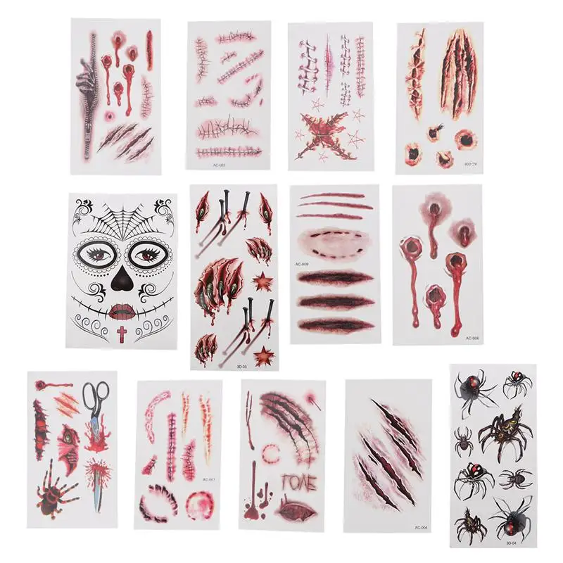 

15 Pcs Creative Unique Special Tattoo Stickers Scar Decals Horror Face Stickers Waterproof Decals for Halloween