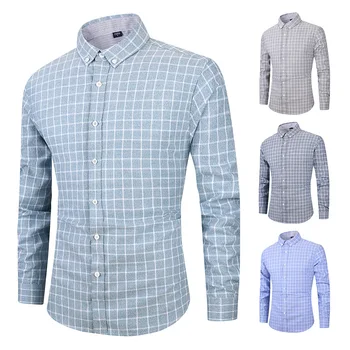 

New 2020 autumn casual shirt men's plaid sand washed cardigan long sleeve youth popular loose S12