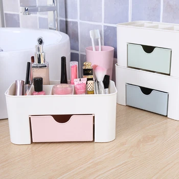 

Plastic Makeup Organizer Make Up Brush Storage Box with Drawer Desktop Cotton Swabs Stick Storage Case Cosmetic Organizer