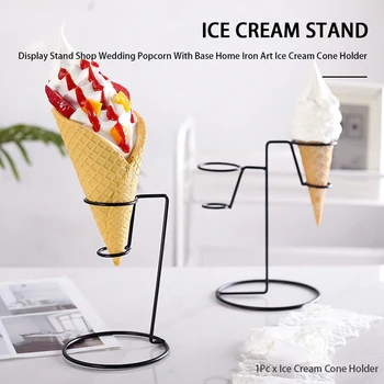 

With Base Party Reusable Ice Cream Cone Holder Popcorn Shop Sushi Hand Rolls Sweets Iron Art Display Stand Home Restaurant