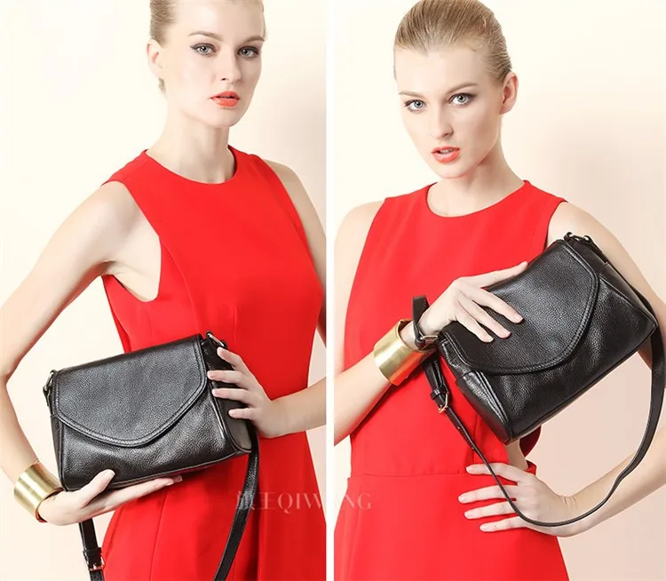 Сумка мессенджер Qiwang черная из натуральной кожи 2019|genuine leather shoulder bag|leather bagbrand women bag