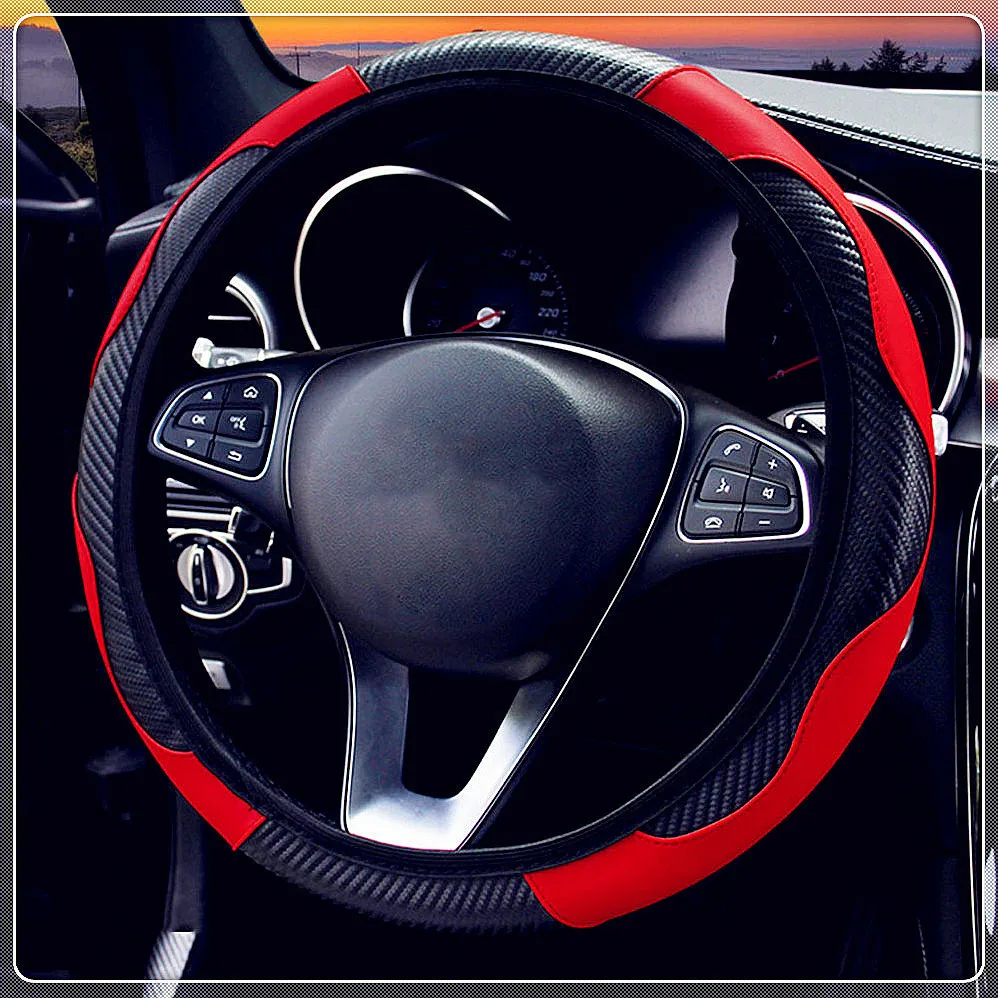 

Car Steering Wheel Cover Anti Slip PU Leather Carbon Fiber for Hyundai HND3 Veloster i10 LPI 30blue R cee d ix Tucson IX35