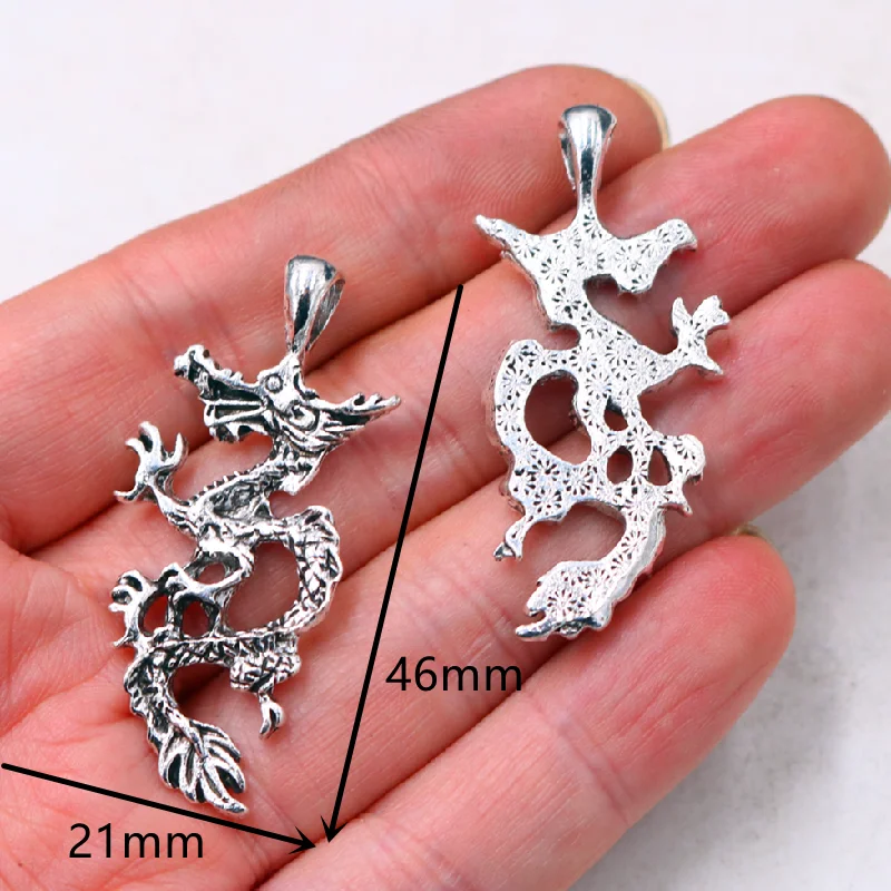 JewelrySupply Dragon Charm 21x14mm Antique Silver Plated (1-Pc)