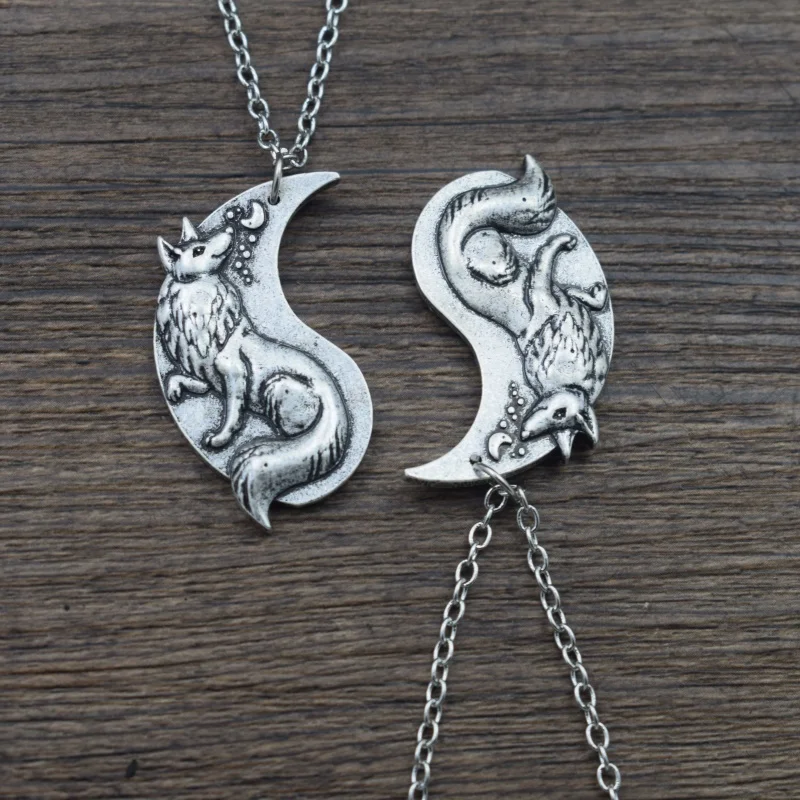 Wolf Yin Yang Friendship Necklace Yin Yang Fox Necklace Wolf