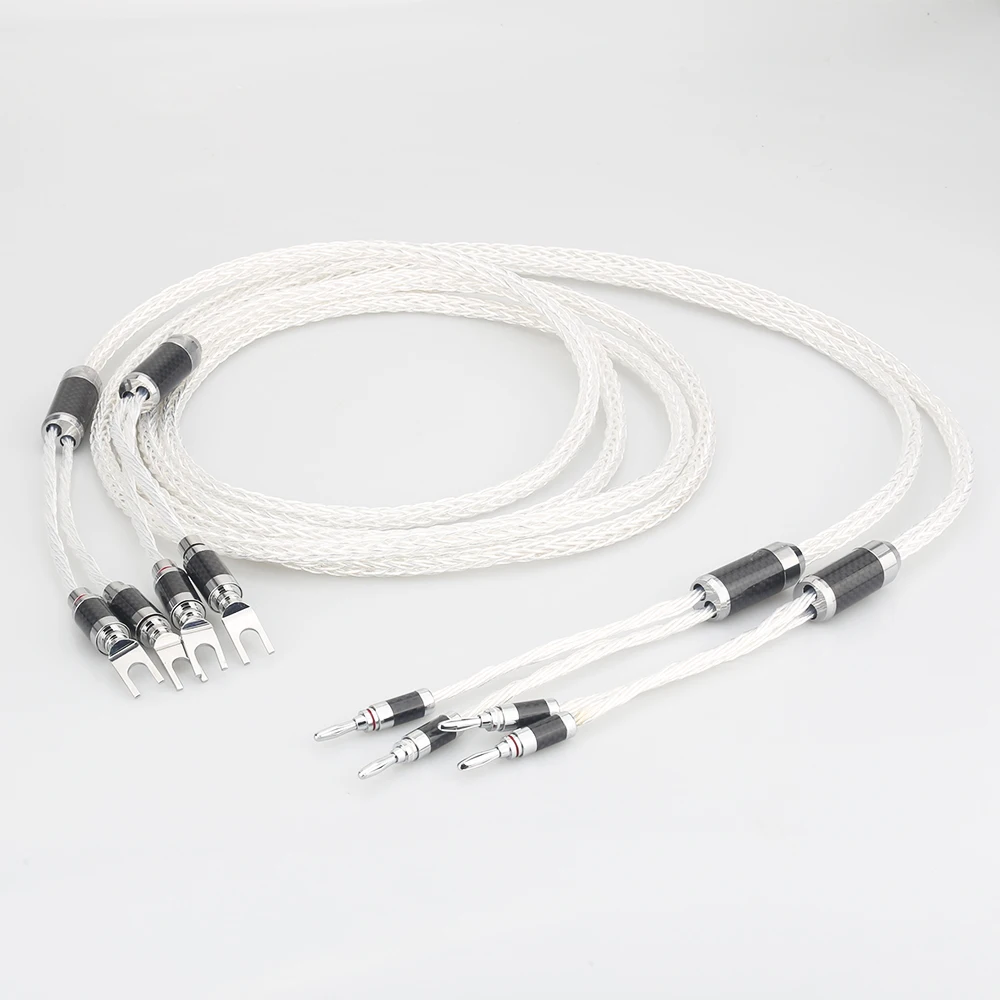 

8ag Pure Silver plated OCC Hifi Speaker Cable Banana to spade plug Hi-end Speaker Wire for Loudspeaker Amplifier and CD