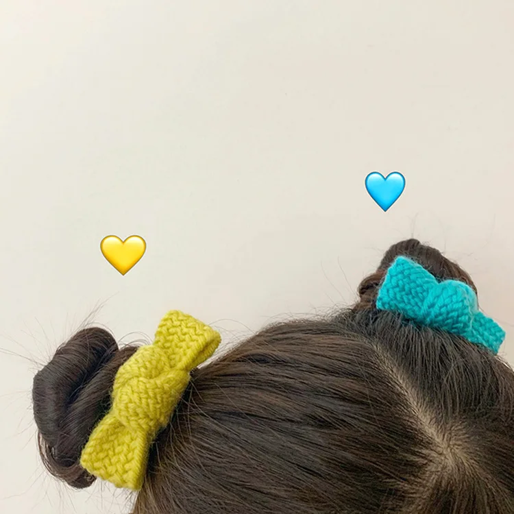 

Cute Girl's Heart Wool Bow Hair Band Candy-Colored Hair Band Sweet All-match Head Rope Autumn and Winter Hair Accessories