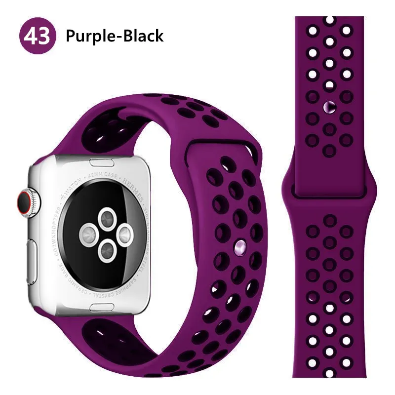 Силиконовый ремешок для Apple watch band 44 мм/40 мм iWatch band 42 мм/38 мм дышащий спортивный браслет ремешок для Apple watch 5 4 3 2 - Цвет ремешка: purple-black