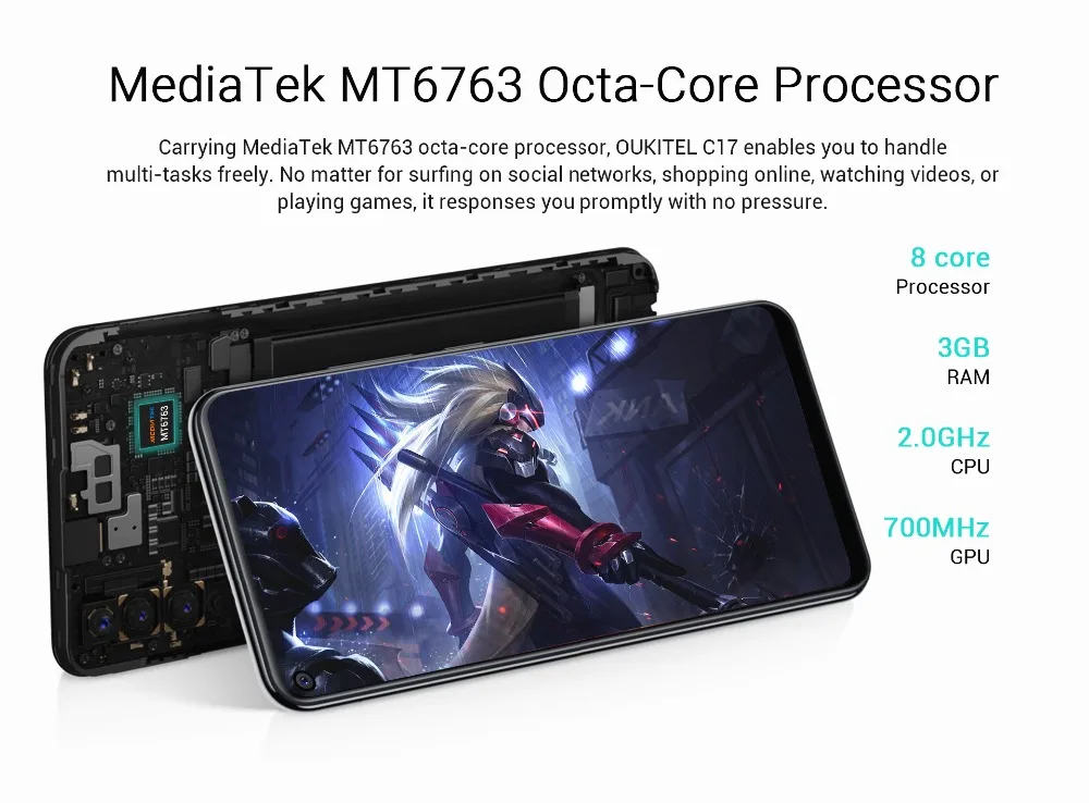 OUKITEL C17 Тройная задняя камера 6,35 дюйма Android 9,0 смартфон MT6763 3 Гб 16 Гб отпечаток пальца для лица ID 3900 мАч мобильный телефон