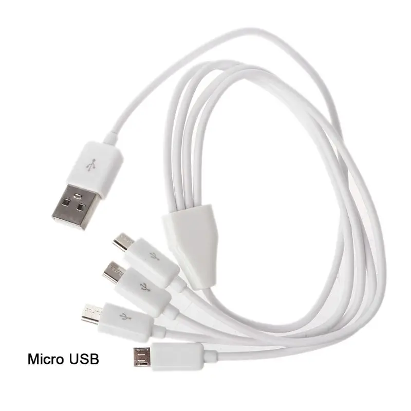Портативный USB 2,0 type A Male To 4 Micro USB сплиттер папа-папа Y зарядный кабель для samsung Xiaomi Мобильный телефон внешний аккумулятор для планшета - Цвет: Белый