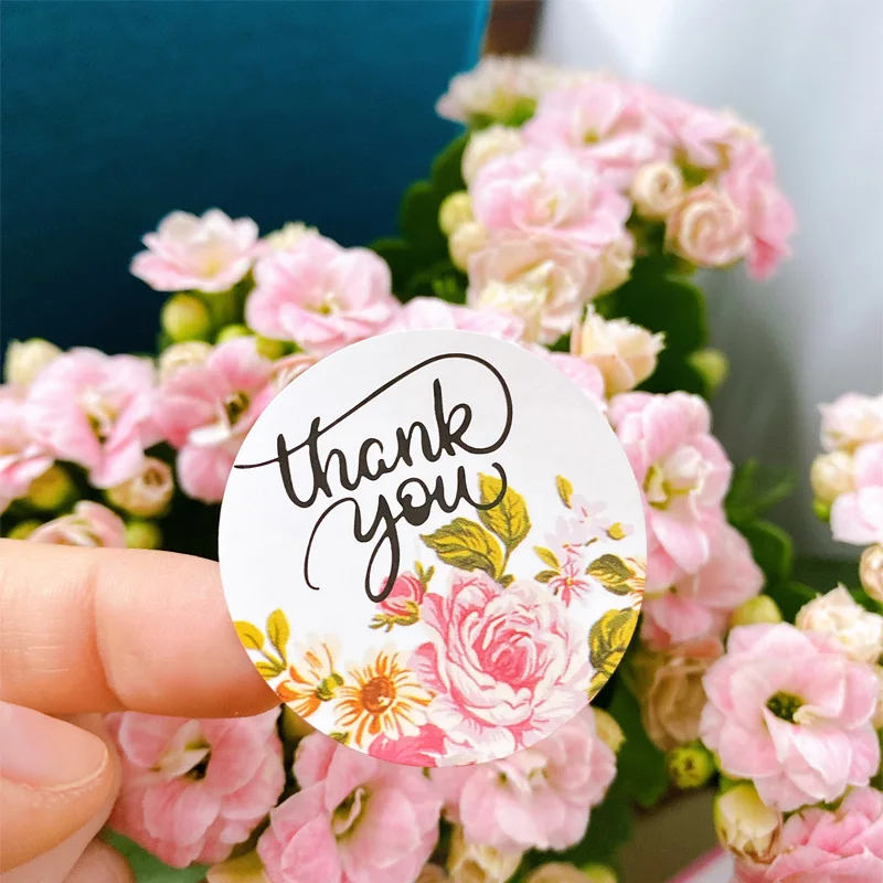 1200pcs/lot Thank you Flower Round Adhesive Handmade Cake Packaging Sealing Label Kraft Sticker Baking DIY Gift Stickers | Канцтовары