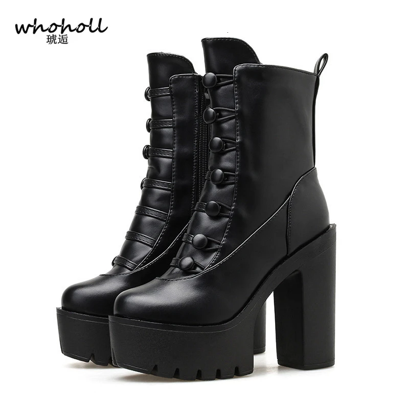 

Spring Autumn Platform Boots Super High Heels Ladies Ankle Boots With Zipper Square Heel Party Dress Shoes Punk Discount
