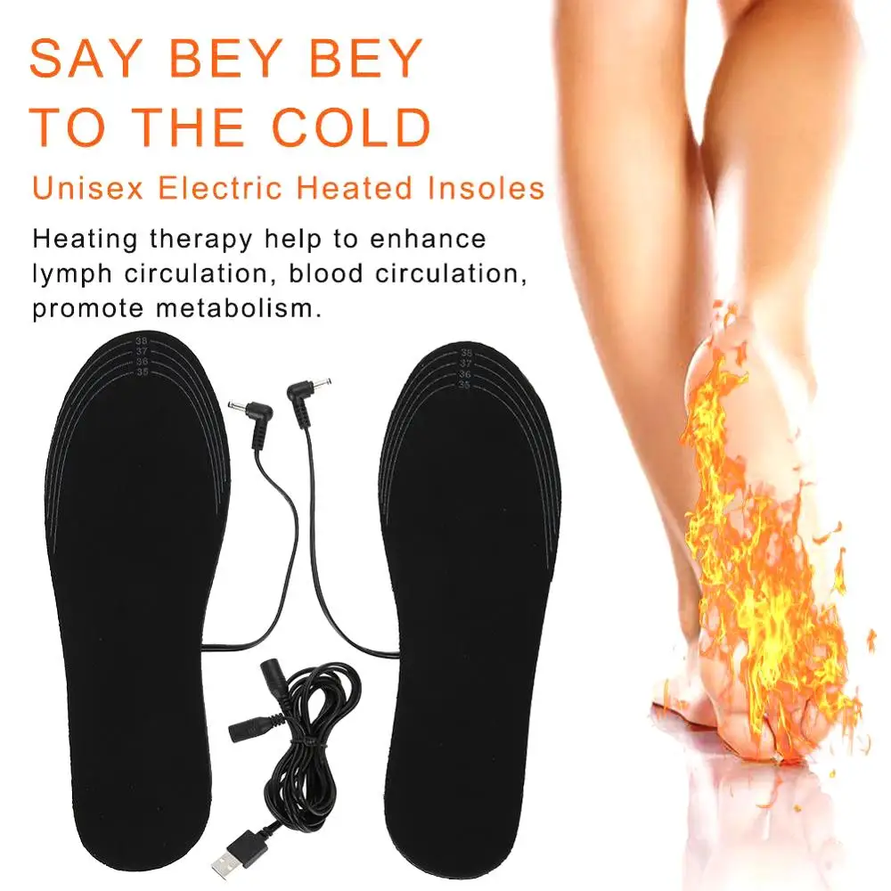 1 Pair USB Heated Insoles Cutable Size Foot Warming Pad Feet Warmer Sock Mat Outdoor Sport Heating Shoe Winter Warm Soft Cotton