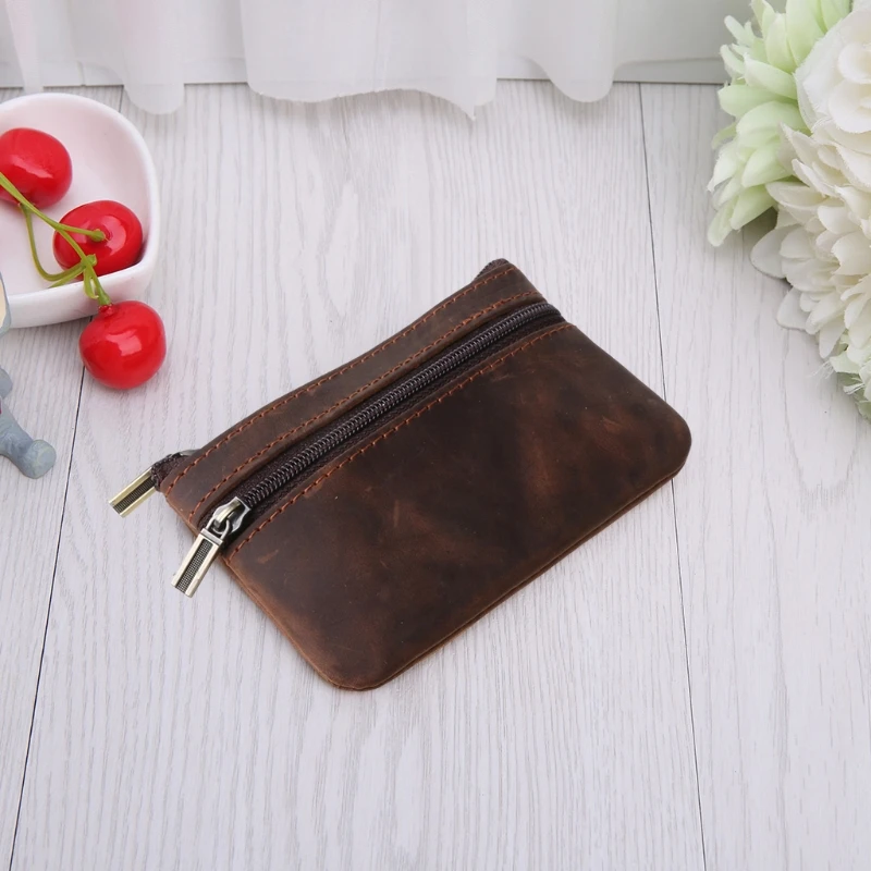 Cowhide Coin Purse Fashion Slim Women Men Zipper Around Wallet Card Key Holder Mini Bag