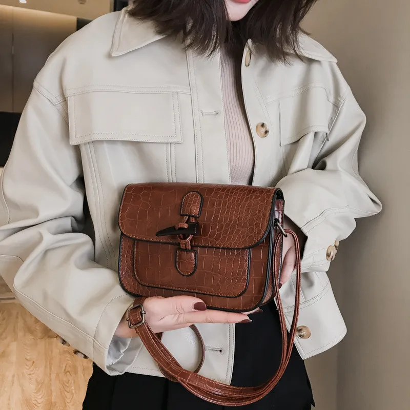 

Bags for Women 2019 Solid Color Handbag Retro PU Imitation Ivory Buckle Shoulder Messenger Bag Female