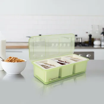 

PVC Seasoning Storage Box Combination Condiment Jar Household Renovate Plastic Flavor Box Salt Jar Set with Flap for Kitchen