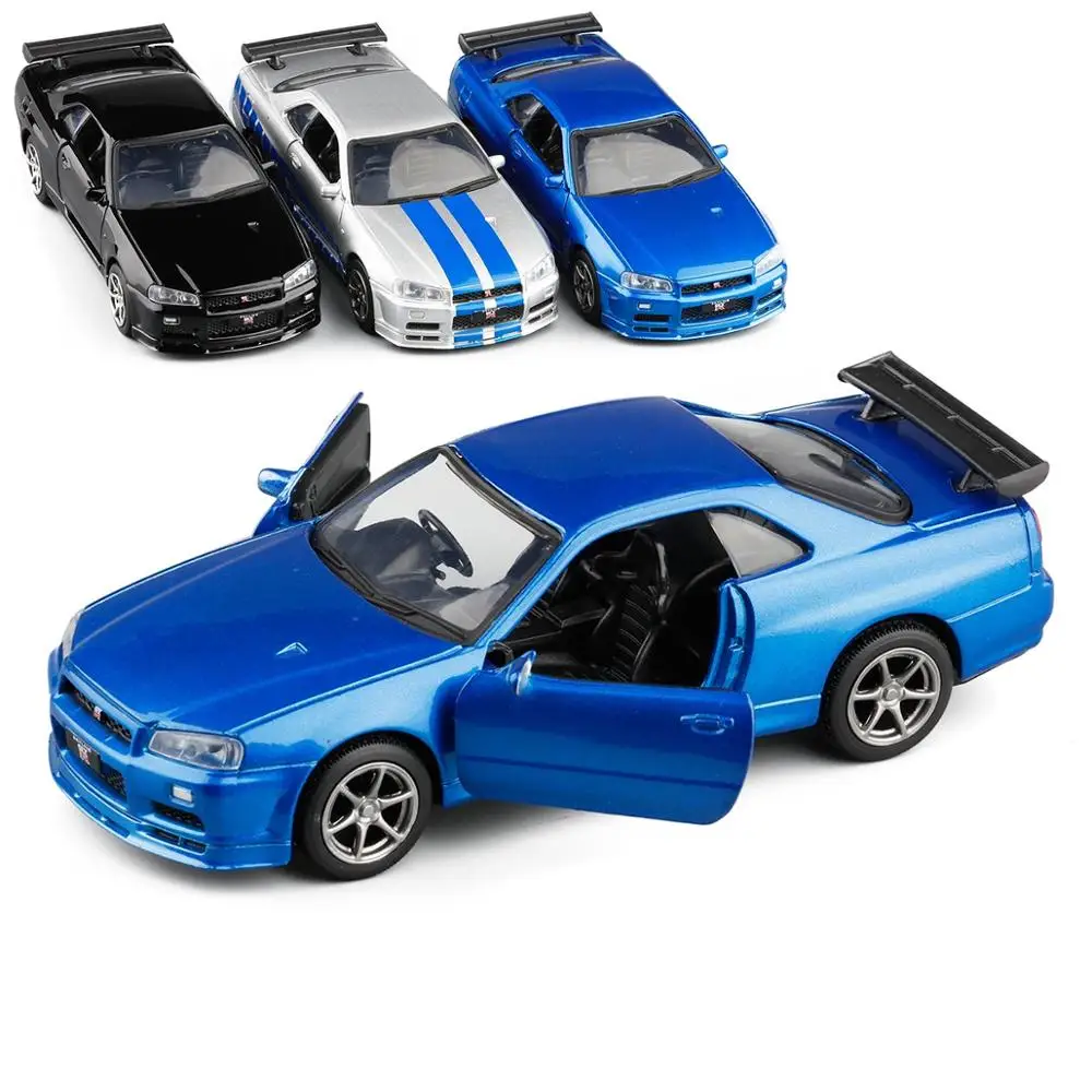 Высокое качество 1:36 Nissan GT R R34 модель спортивного автомобиля из сплава с имитацией