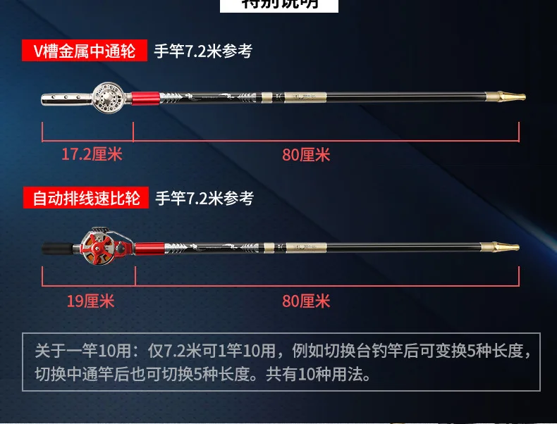 Переменная 4,5-9 м многопозиционная полая удочка Сверхлегкий сверхтвердый поток Тайваньская Удочка с катушкой варианты