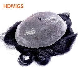 Thin Skin Men's Wig Full Transparent PU 0.06-0.8cm Human Hair System Vloop Indian Human Hair Wigs Men Toupee Natural Gray Color