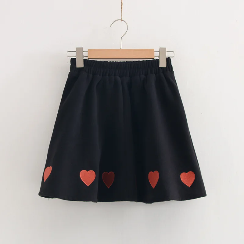 

Autumn And Winter College Style GIRL'S A- line Short Skirt Versatile Students Heart Embroidered Anti-Exposure Woolen Skirt S2900