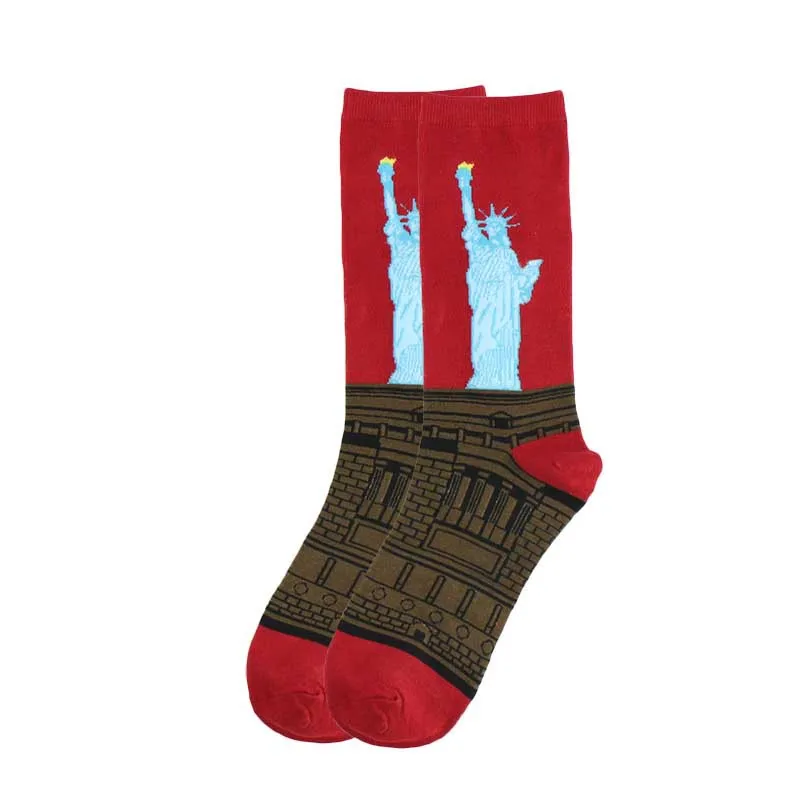 Statue of Liberty Забавные хорошие носки для взрослых, размер до середины икры, Статуя Свободы, корабль, якорь, окно, лисичка, лицо, мир, голубь, фламинго, крокодил - Цвет: Statue of Liberty