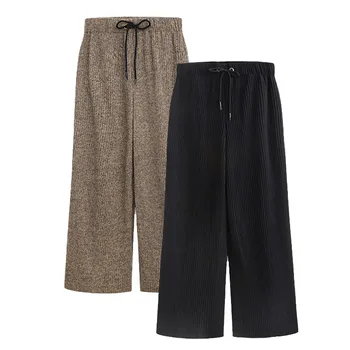 

Women Winter Woolen Pleated Pants 2020 Elastic Waist Loose Pants Women for Autumn Black Wide Khaki Pants Ankle-length Pants High