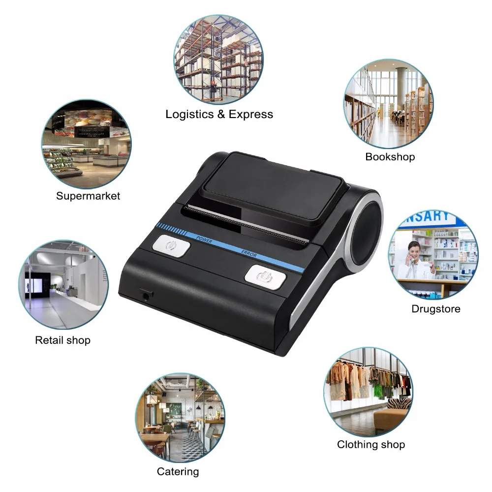 80 мм Термопринтер портативный Bluetooth Android POS компьютер чековый принтер для печати