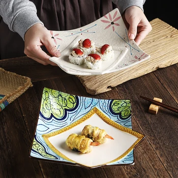 

Japanese-style Art Plant Ceramic Sailing Western-style Steak Ramen Dish Simple Home Sushi Dessert Square Dish Kitchen Tableware