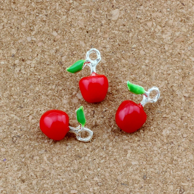 Red Enamel Apple Alloy charm Pendants 25Pcs/lot Fashion Jewelry DIY Fit Bracelets Necklace 15x 18mm A-523