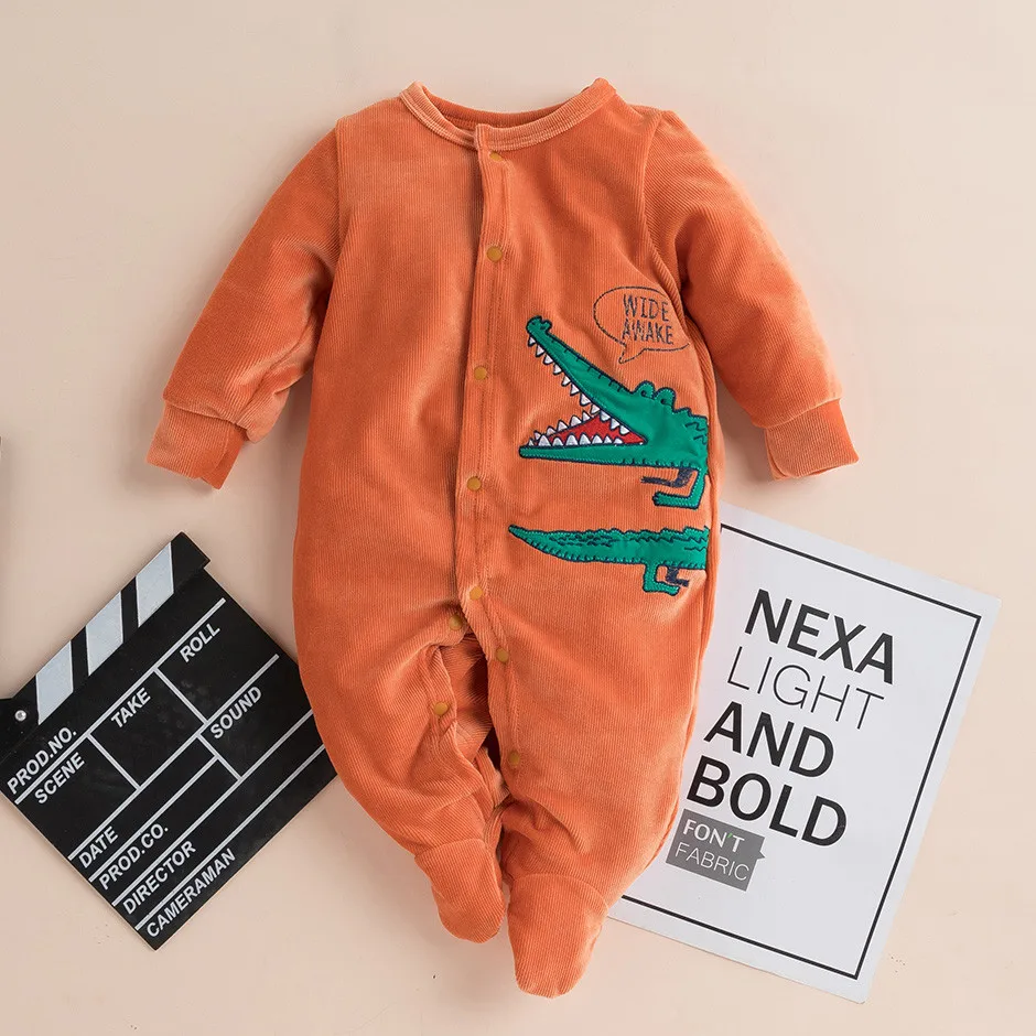 Зимние комбинезоны для новорожденных мальчиков; комбинезоны с длинными рукавами и рисунком динозавра; фланелевая Одежда для младенцев; Recien Nacido# LR2