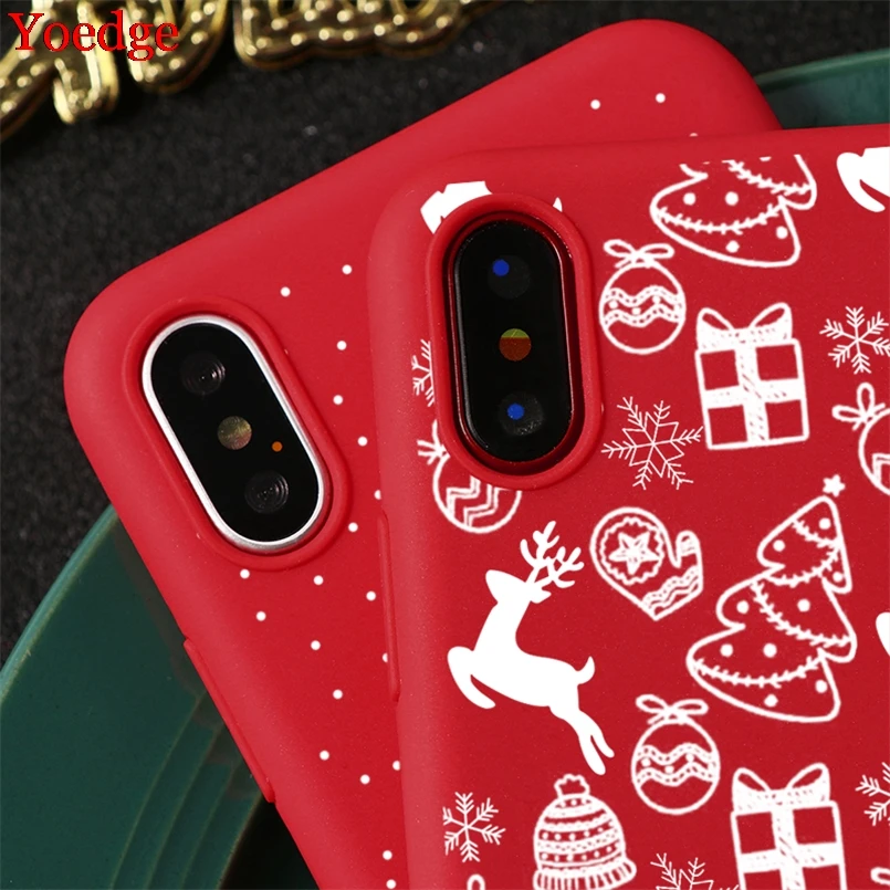 Красный матовый Рождественский Мягкий ТПУ чехол s для iPhone 7 8 6 6S Plus 10 11 Pro XS Max X XR XS чехол для iPhone 7 Plus чехол для телефона