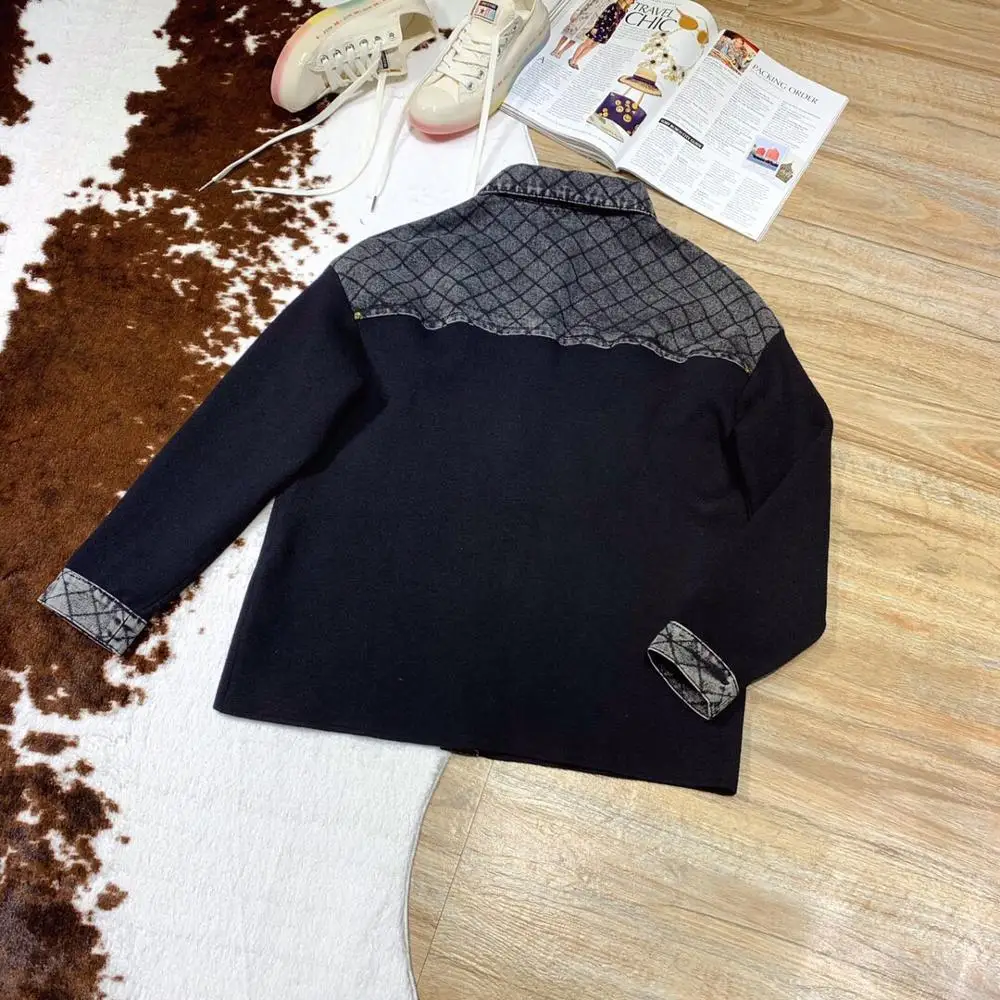 2019FW winner Новая женская трикотажная Лоскутная джинсовая куртка женская клетчатая Повседневная куртка пальто ddxgz2