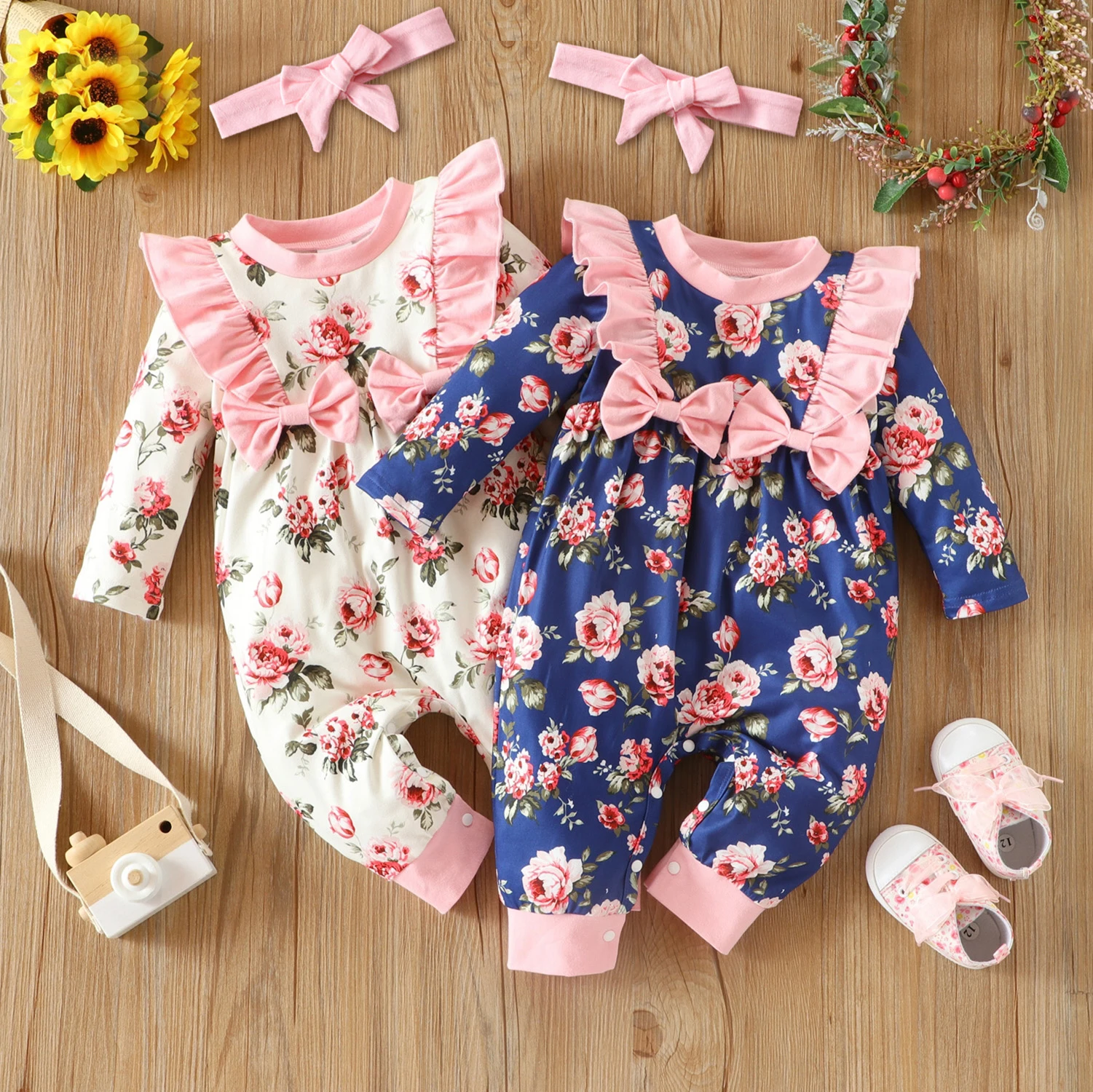 vintage Baby Bodysuits Newborn Clothing Ruffled Baby Girl Romper Autumn Winter Unisex Baby Fashion Boys Girls Clothes Infant Long Sleeve Jumpsuit 0-18M Baby Bodysuits medium