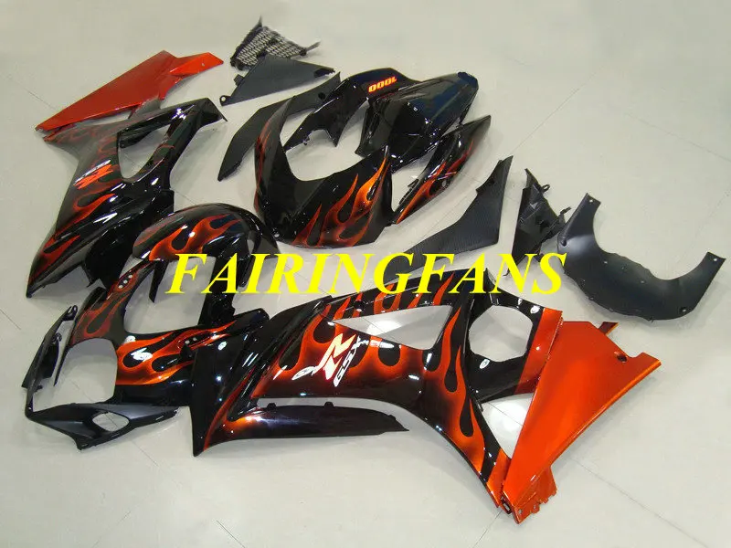 Литьевая форма обтекателя кузова для GSXR1000 07 08 GSX-R GSXR 1000 K7 2007 2008 красные Обтекатели с пламенем Комплект тела+ подарки SK10
