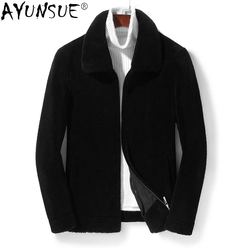 

AYUNSUE New Warm Sheep Shearing Fur Coats Mens Short Black Wool Jacket Men's Casual Clothes Wear Both Sides Veste Homme SQQ347