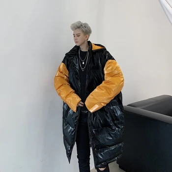 

Winter New Long Coat Men's Warm Thick Fashion Parka Men Cross Color Casual Hooded Coat Man Streetwear Wild Loose Cotton Jacket