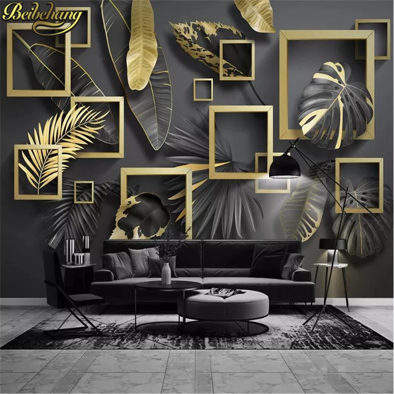 beibehang custom photo mural wallpaper Nordic modern minimalist golden leaves tropical geometric luxury background wall paper |