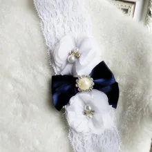 1 шт., свадебные подвязки с синей лентой, белые эластичные кружевные подвязки с темно-синим бантом для девичника, вечерние подвязки