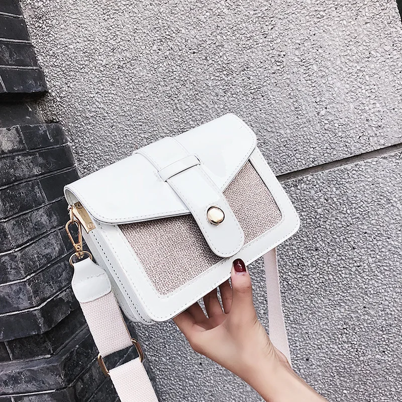 

Contrast Color Linen Joint Shoulder Bag Women's New Style Europe And America WOMEN'S Fashion Handbag Wide-Strap Shoulder Bag