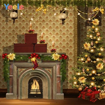 

Yeele Christmas Backdrop Fireplace Vintage Tree Gift Sock Baby Portrait Vinyl Photography Background For Photo Studio Decoration