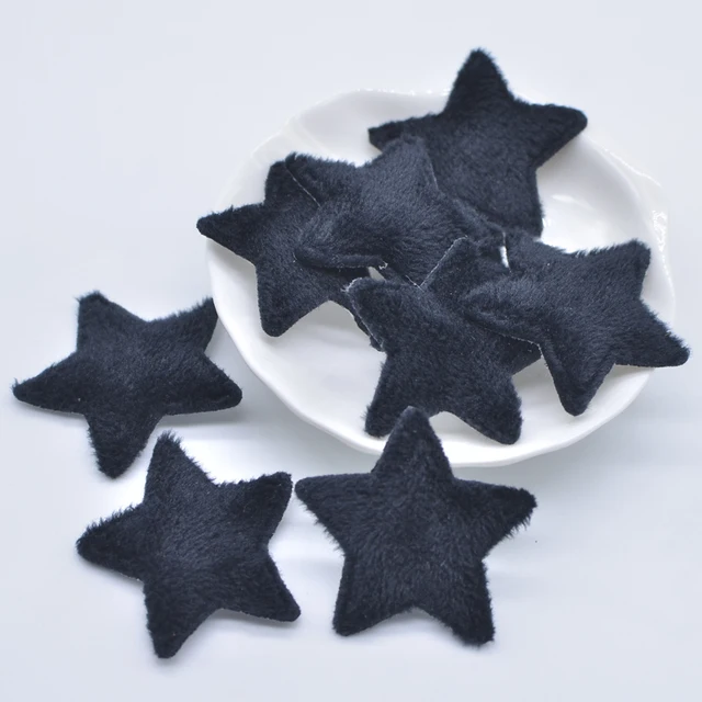 50Pcs/lot 38mm Padded Plush Furry Felt Star Applique for DIY Headwear Hair Clips Bow Accessories Handmade Baby Clothes Hat Decor Black