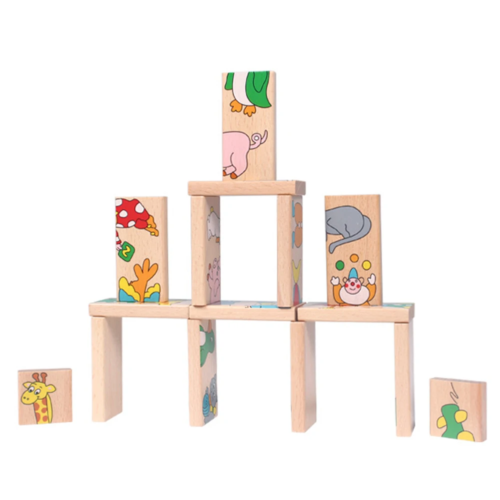 15Pcs/Set Wooden Animal Domino Puzzle Toys Children Jigsaw Game Early Education Baby Kids Educational Toy