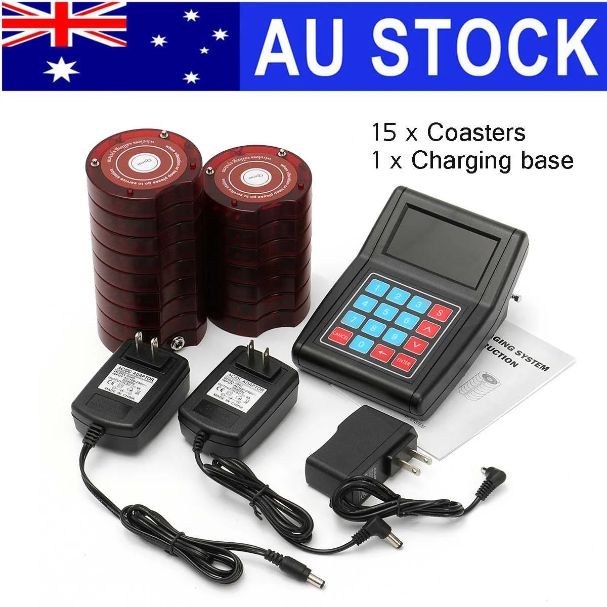 

Restaurant Pager 999 Channel Wireless Calling System with 15 Coasters Pagers 3 Adapter Restaurant Pagers Queue System