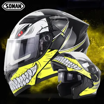 

Dot Approved Scooter Helmets Soman SM-X5 flow linear Motorcycle HelmetFlip up Dual Visors Full-face skull design free shipping