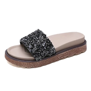 

Women Summer Slippers Outdoor Summer Slides Beach Slippers Flat Heel Crystal Ins Hot Slippers Flip Flops Summer Sandals Slippers