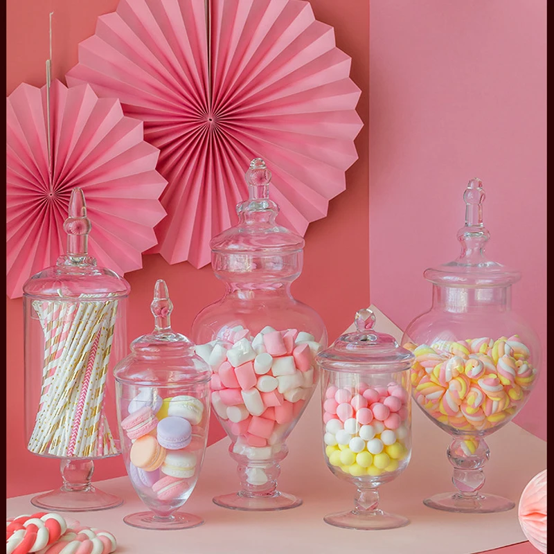 

European Transparent Candy Jar dessert candy storage bottles storage jars glass containers covered wedding party table decor