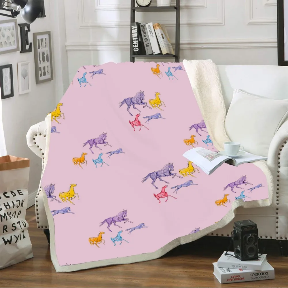 

Throw Blanket 3D Digital Running Horse Print Plush Sherpa Fleece Blanket for Kids Teens Adults Room Decoration Animal Series