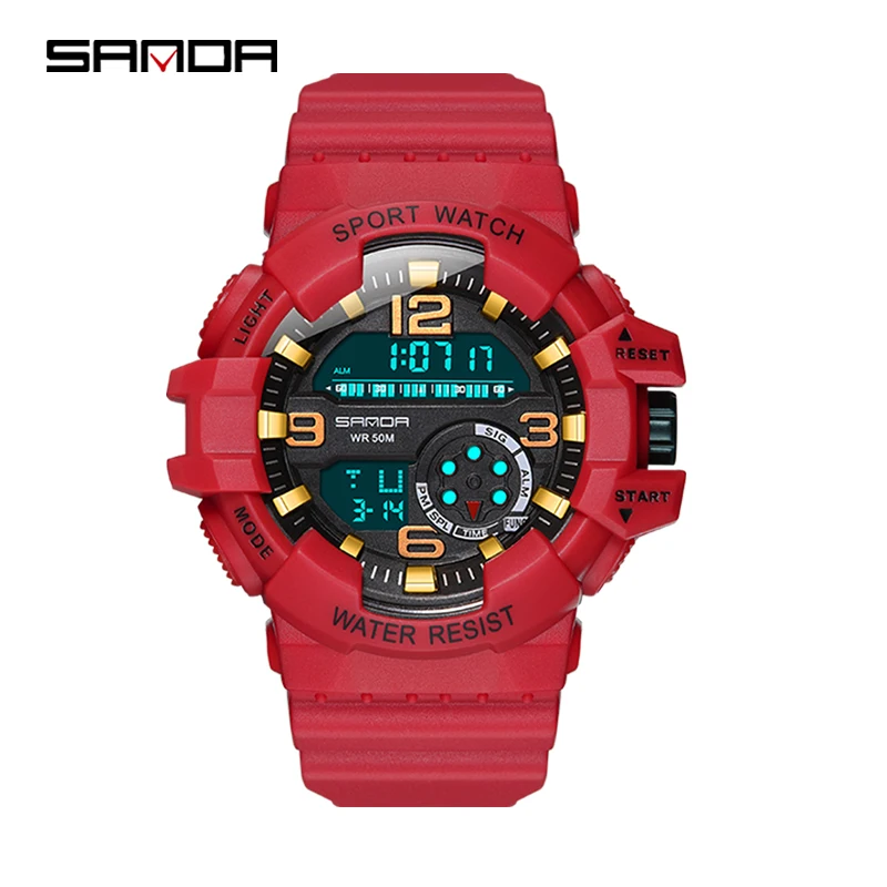 Бренд SANDA светодиодные цифровые армейские часы мужские спортивные часы для плавания и альпинизма модные уличные повседневные мужские наручные часы - Цвет: Красный