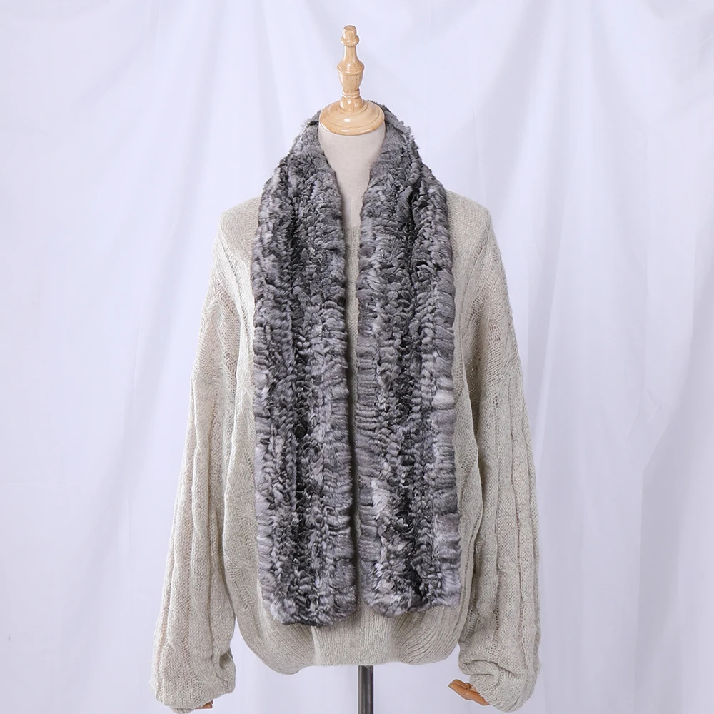 

Highend Quality Women's Genuine 100% Real Chinchilla Fur Knitted Scarf Scarves Infinity Cowl Snood Ring Scarf Natural Color