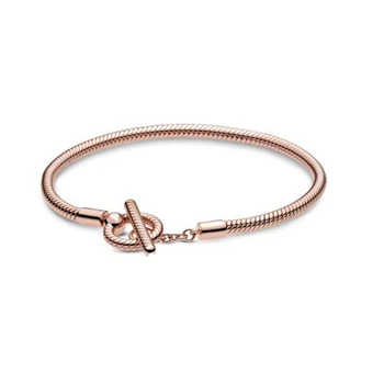 

925 Sterling Silver 2020 New Autumn T-Bar Snake Chain Bracelet Rose Gold Bracelet For Women Fit Original Charm Beads Jewelry